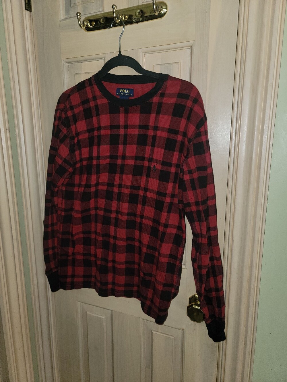 Polo Ralph Lauren Red & Black Plaid Mens Sz M Waffle Texture Crewneck Sweater - Picture 4 of 4